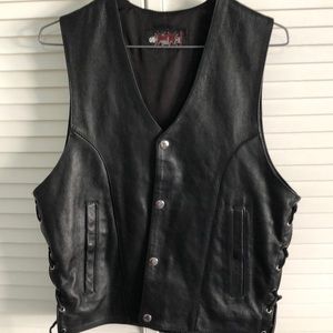 Black Leather Vest Biker Vest Lace Up Sides